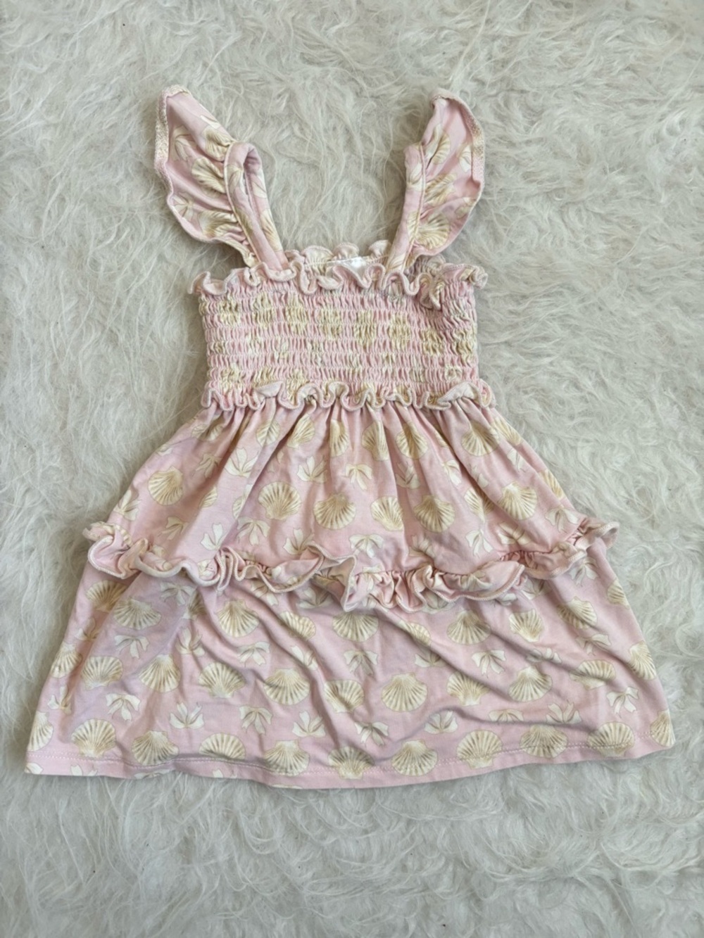 Milkberry Baby Girls' Bamboo Pink Beach Seashell Print Ruffle Sundress